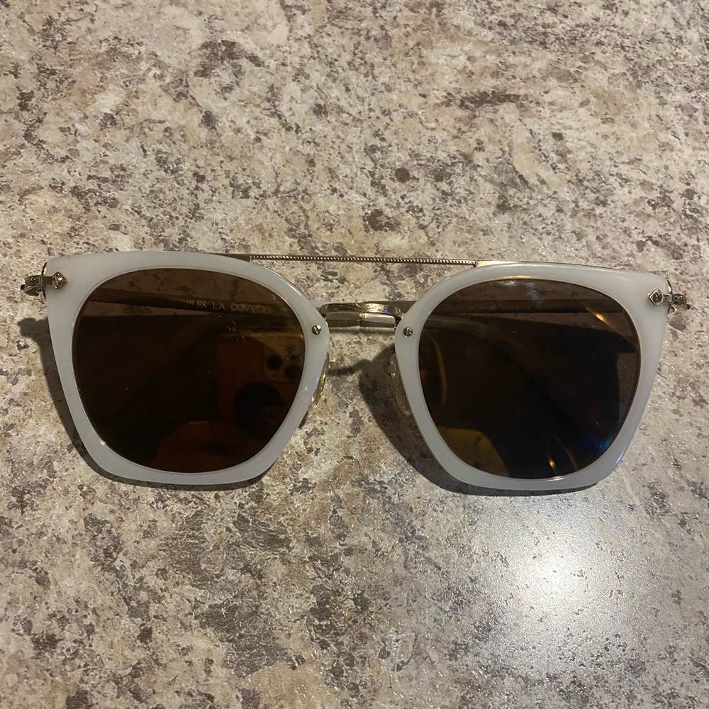 Oliver Peoples Dacette Sunglasses. Ecru-Brushed Gold/Brown Mirrow Bronze Lenses.